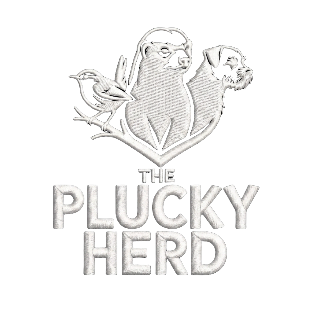 The Plucky Herd crest: honey badger, wren, terrier